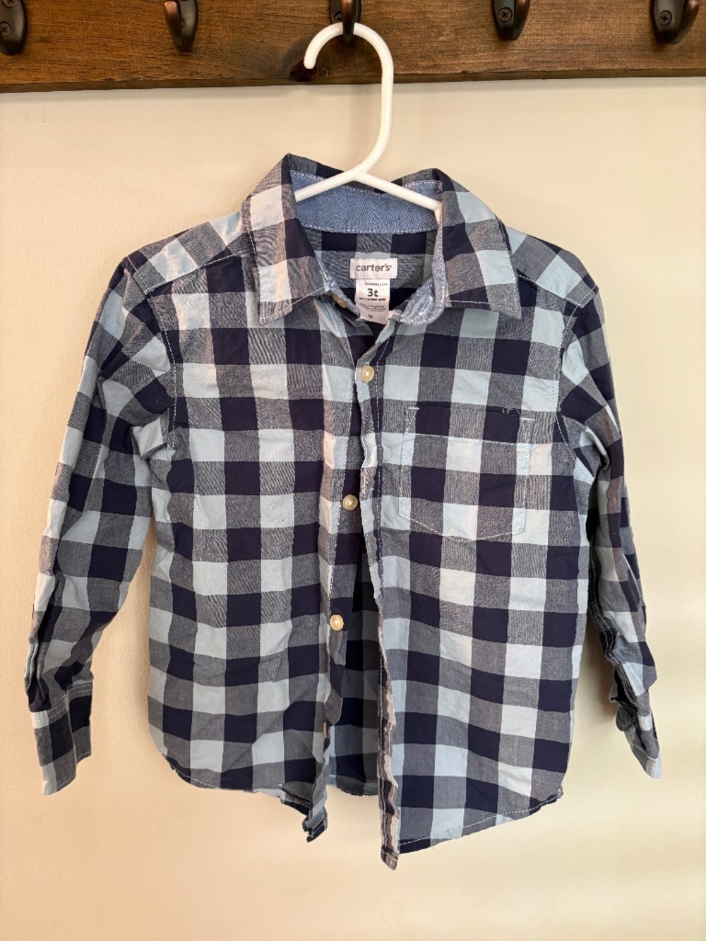 Carter's Toddler Plaid Shirt 3T Blue Buffalo Check Cotton Button Down